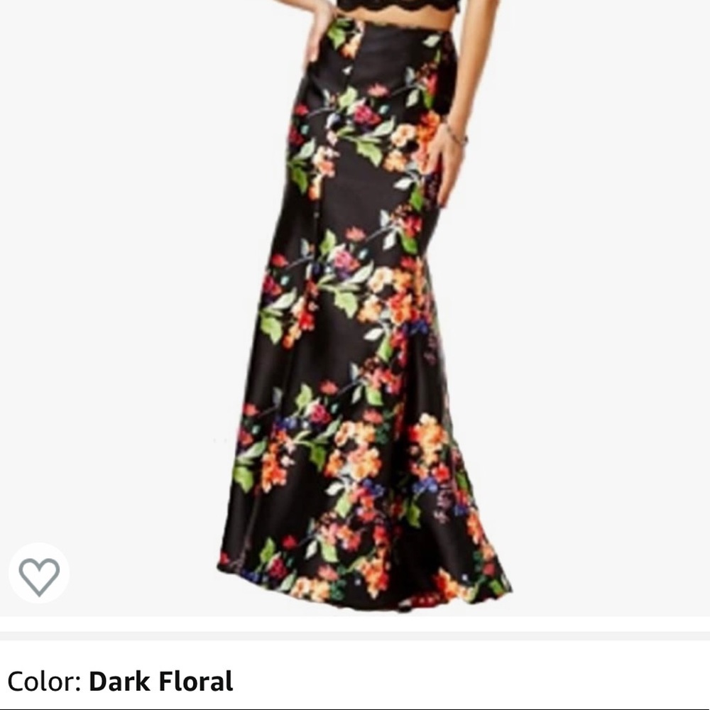 City Studio Mermaid Skirt Long Size 9 Black Skirt Dark Floral Homecoming Prom
